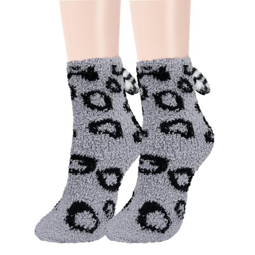 Girls Cute Cat Fuzzy Socks with Cat Paw Grippers Women One Size Grey Cat2 - Imagen 1 de 7