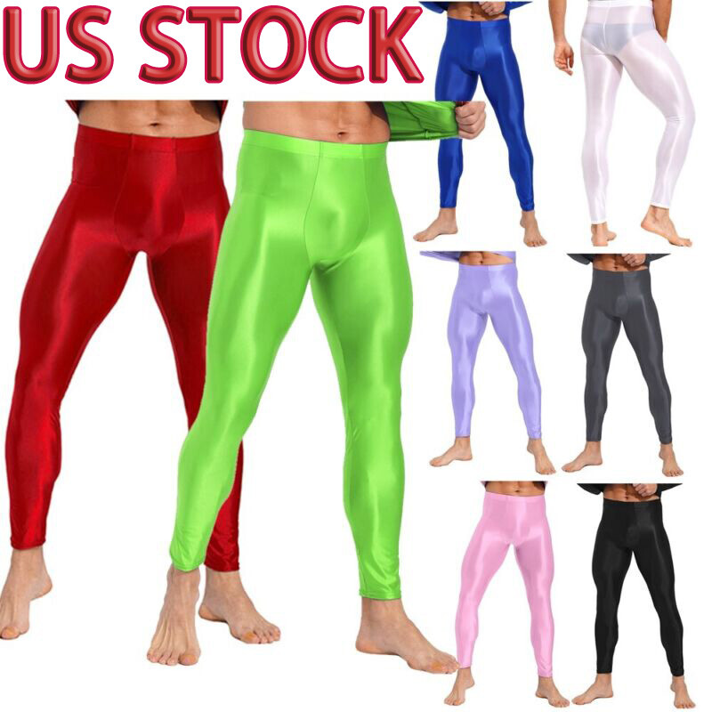Glossy Men's Compression Yoga Tights for Workout and Sports