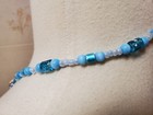 Blue glass pendant necklace intricate, blue cats eye beads, silver tone 18 inch — photo 10