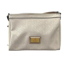 Guess Womens Monogram Crossbody Bag Beige