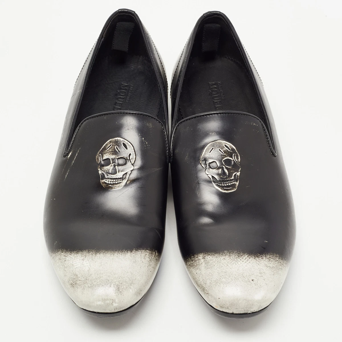 Alexander McQueen Black/White Leather Skull Embossed Slip On