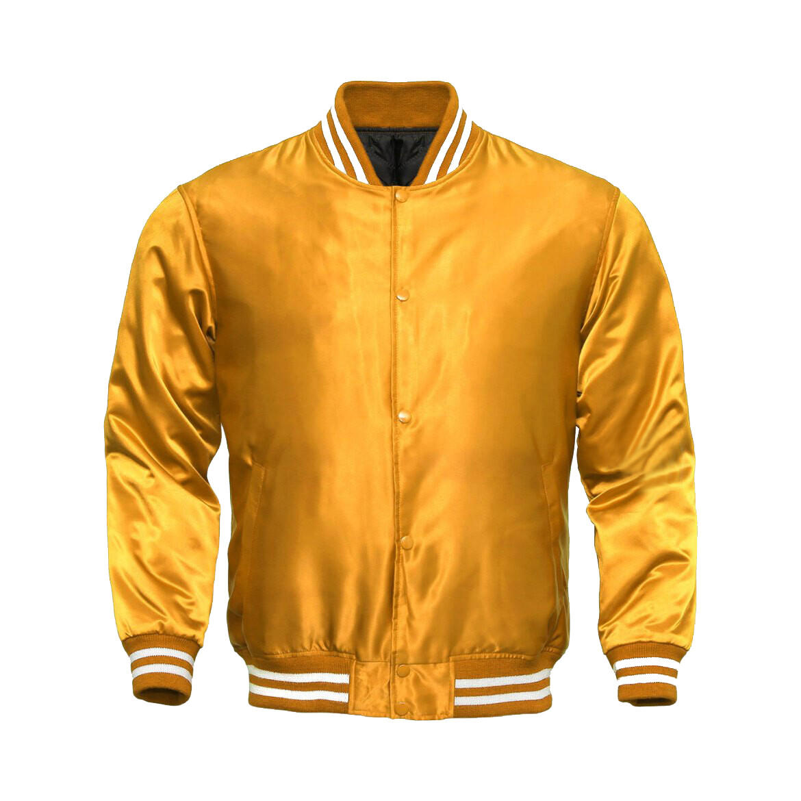 Golden Satin Varsity Baseball Letterman Jacket