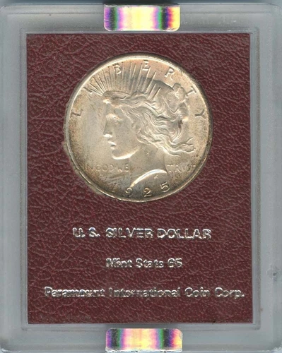 1925 Peace NGC MS-64+ Rare in Paramount Holder Silver $1 Toning