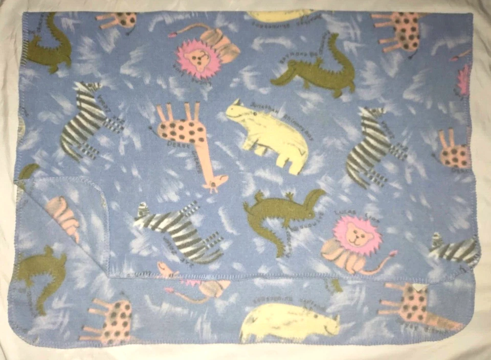 Manta polar animal zoológico bebé azul Lucas león cebra rinoceronte cocodrilo jirafa Foto 2 de 3