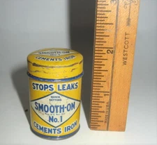 Vtg Smooth-On No.1 Stops Leaks Cements Iron Quick Setting Tin 1 7/8" Tall