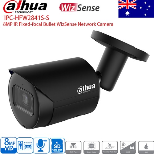 Black Dahua 8MP 4K Bullet IP Camera MIC IPC-HFW2841S-S