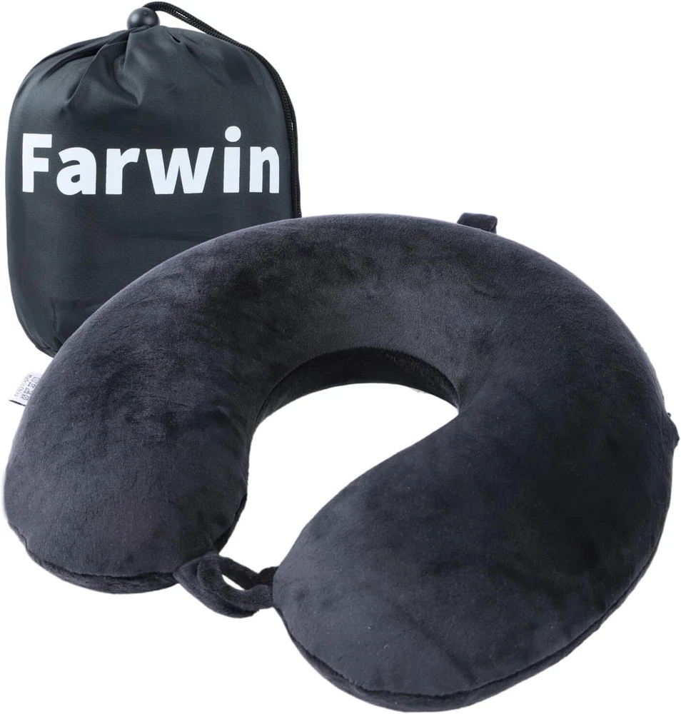 Travel Pillow,100% Pure Memory Foam U Shaped Neck 30X30X9cm, Black