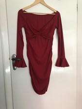 Shein Red Ribbed Cross Front Ruched Off The Shoulder MIDI Dress BNWOT