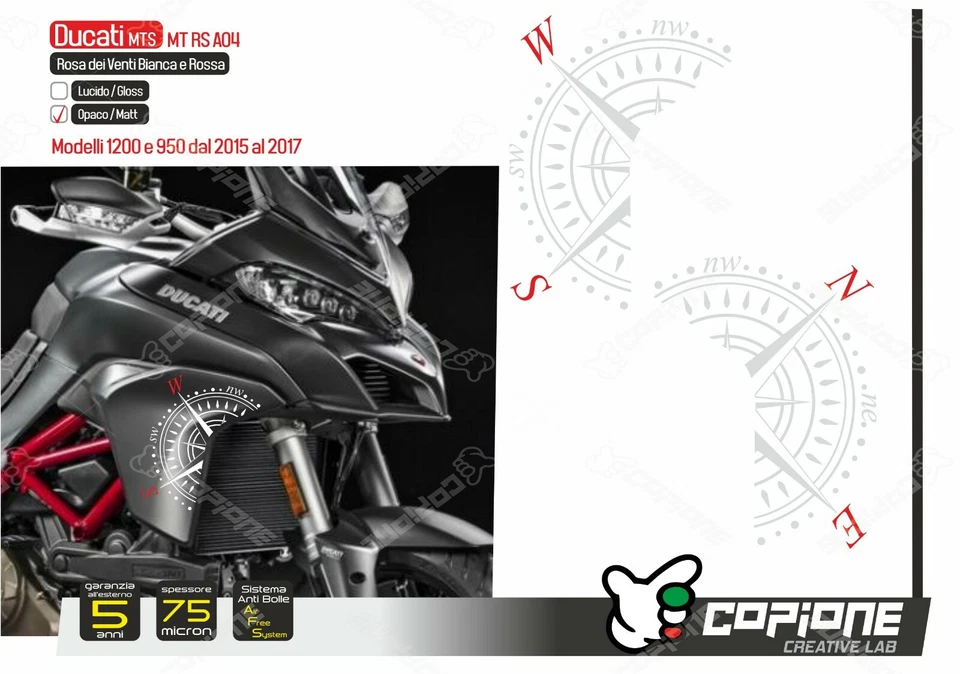 COPIONE STICKER STORE Adesivi fianco Ducati Multistrada 1200/950 2015/2017 BIANCO/ROSSO rosa dei venti
