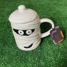 Halloween Mummy Sculpted Coffee Or Soup Ceramic Mug With Lid 18 Fl Oz New