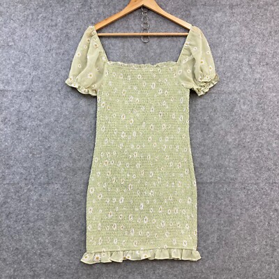 Winnie & Co Dress Womens 12 Green Floral Bodycon Off Shoulder Short Sleeve 46117