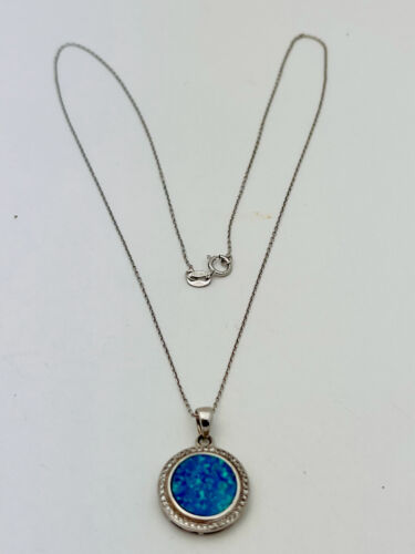 Collier pendentif opale feu bleu 925 en argent sterling créé en laboratoire 44 z 18 pouces - Photo 1/5