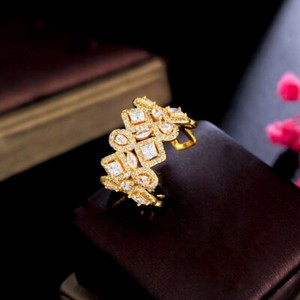 Authentic Sparkly White CZ Big Open Cuff Adjustable Finger Ring Wedding Silver Plated