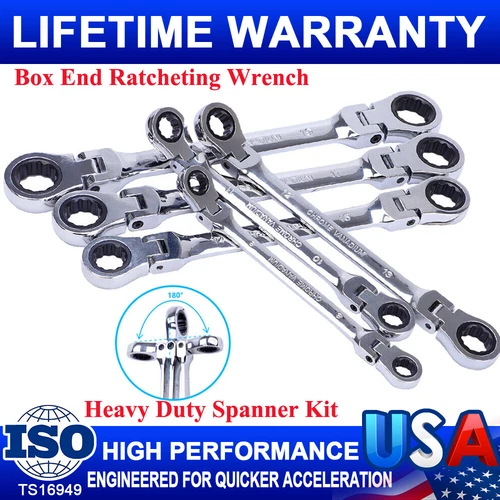 6PC NEW Flex-Head Double Box End Ratcheting Wrenches Extra Long Metric Universal