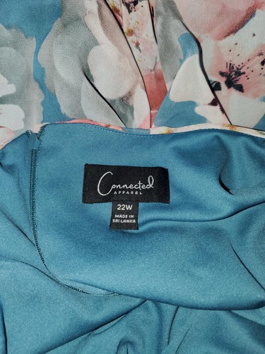 Connected Apparel Dress Size 22W Sleeveless Layered Ruffle Teal & Peach Floral - Picture 2 of 4