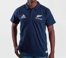 Image of Adidas All Blacks New Zealand Parley Polo Shirt Blue White