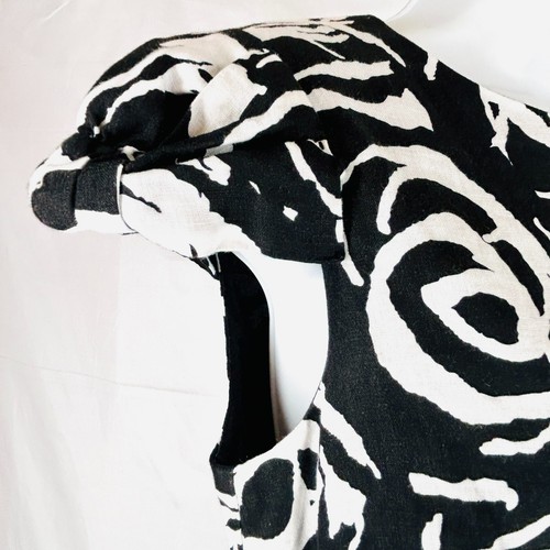 Liz Claiborne Dress 4 Black White Bold Geometric Floral Sheath Puff Cap Sleeves - Picture 3 of 8