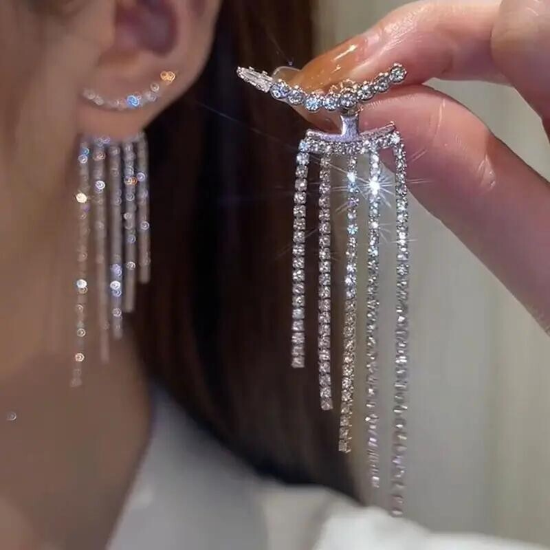Moda Mujeres Brillante Estrás Borla Pendientes de Tachuelas Joyería Creativa Regalo