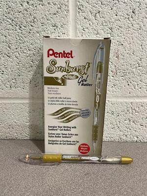 Pentel Sunburst Metallic GOLD Gel Roller Pen Medium Line K908-X Box Of 12