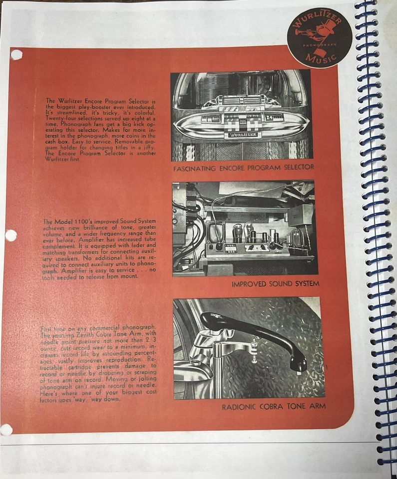 *NUEVO* Wurlitzer 1100 INSTRUCCIONES DE SERVICIO Y CATÁLOGO DE PIEZAS A TODO COLOR *132 PÁGINAS* Foto 4 de 4