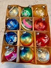 12 Vintage Shiny Brite, & Corning US Ornaments - Nice Variety