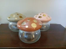 Mushroom Canister Candy Jars Glass Gold Polka Dots, Target Set of  3