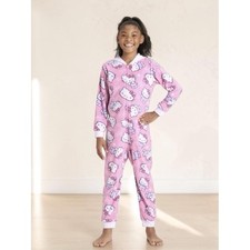 Hello Kitty Girls Pink Fleece Hooded Union Suit One Piece Pajamas Size L 10/12