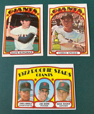 1972 BASEBALL CARD LOT 3 SAN FRANCISCO GIANTS ROOKIE STARS, KINGMAN, SPEIER