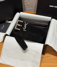 Saint Laurent YSL Black Leather Belt 30mm