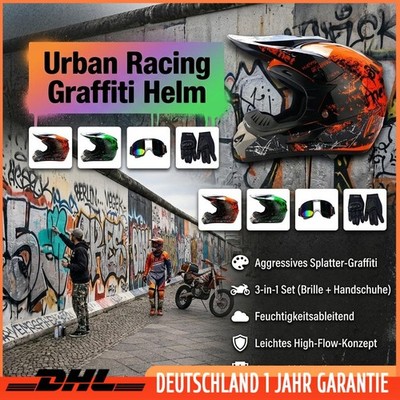 SPLATTER-GRAFFITI Quadhelm ATV Motorradhelm Universal Offroadhelm 3in1 Set