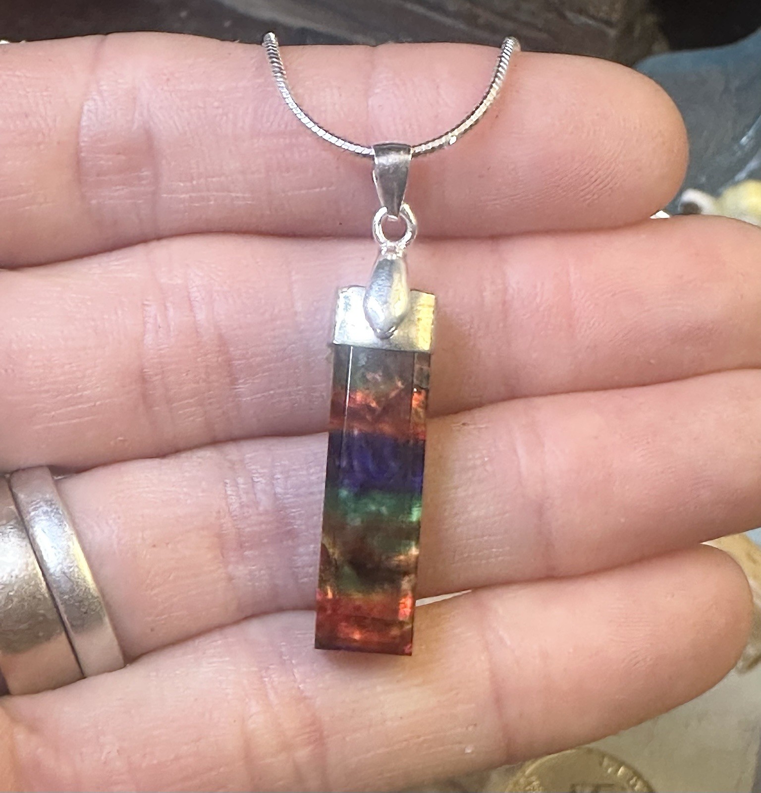 Gorgeous Rainbow Rectangular Ammolite Doublet 925… - image 9