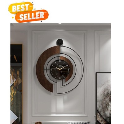Modern Walnut Marble Dial Wall Clock, Large Wood Metal Frame Silent Non Ticki...