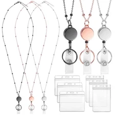 Lanyards for Id Badges 3 Pack Badge Lanyard with 6 Pcs Id Badge Holder Retrac...