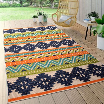 Rugshop Outdoor Rug 8x10 Geometric Bohemian Patio Carpet Outdoor Rugs for Porch