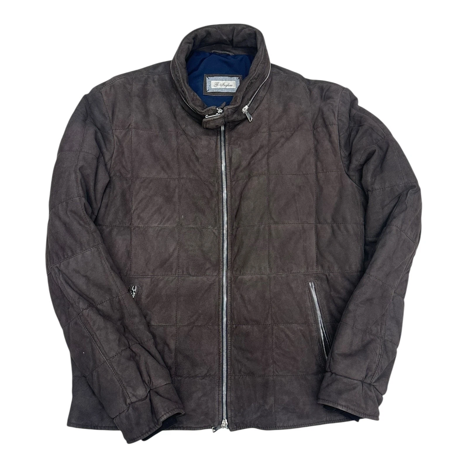 G. Inglese Italian Suede Jacket - Handmade Sartorial Bomber - Brown - Size 56 - product detail image 1