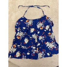 Women's XL Blue Floral Padded Tankini Top Adjustable Straps