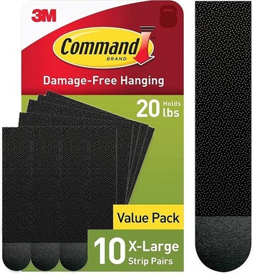 Command 20 lb X-Large Picture Hanging Strips, 10 Pairs Black Command Strips Heav