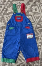 VTG Oshkosh B’gosh Red Blue Green Bib Overalls Bears 18 Months USA Cotton Retro