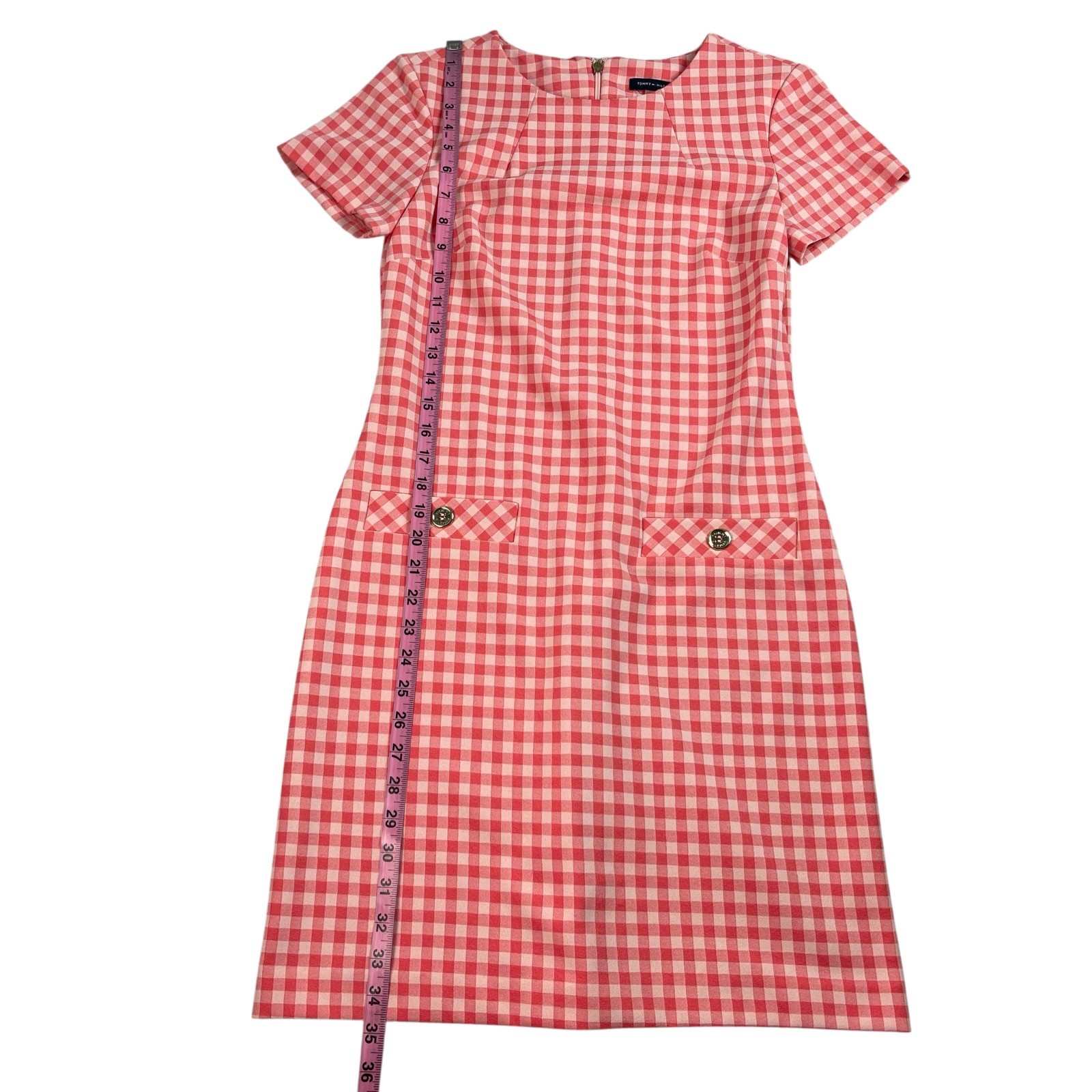 Tommy Hilfiger Women's Dress Size 2 Pink White Gingham Short Sleeve Preppy thumbnail 9