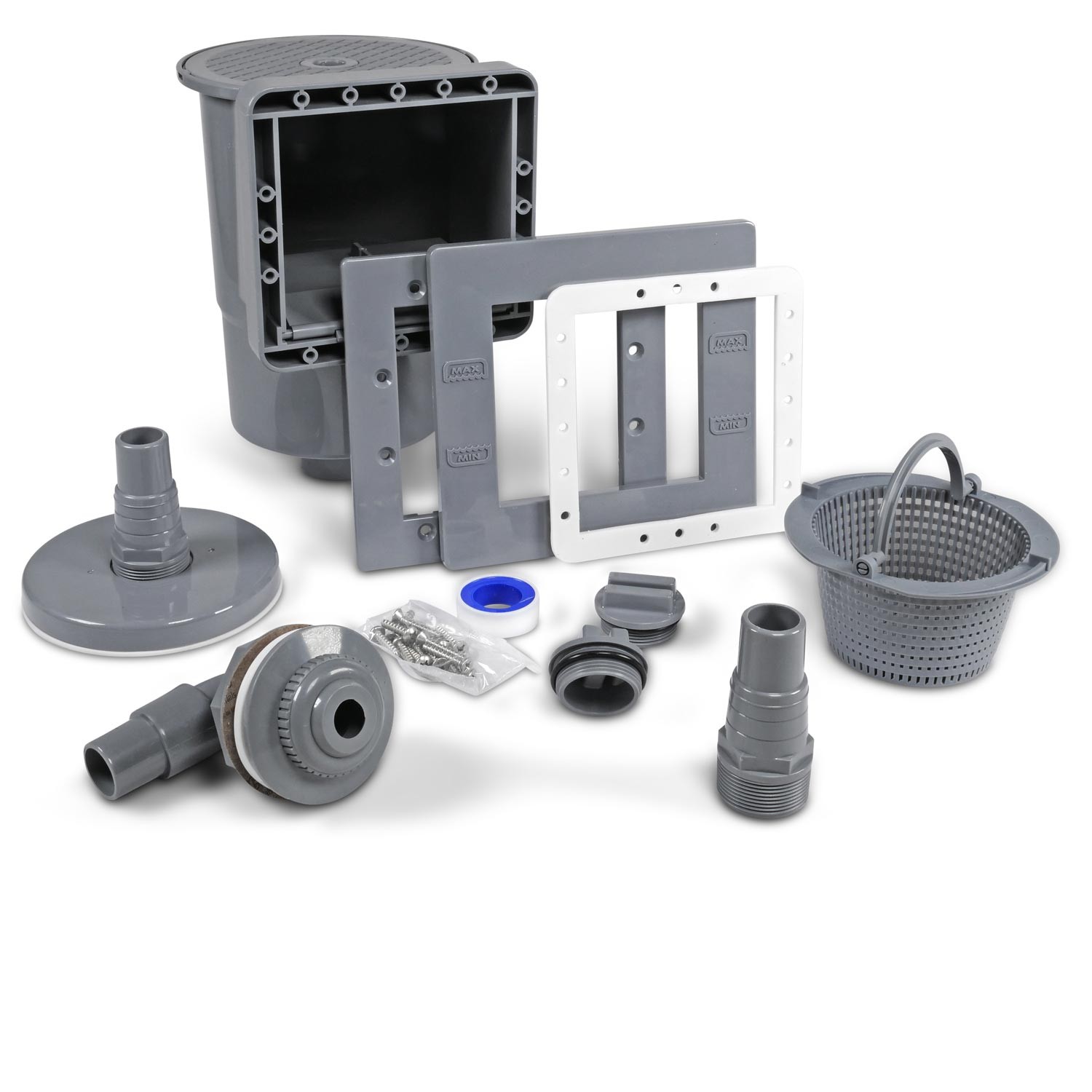 Juego completo de skimmer empotrado para piscina gris con boquilla de entrada 32/38 mm conexión de manguera