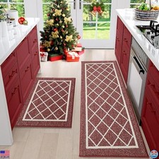 BEQHAUSE Non-Slip Kitchen Mats Set of 2 - Washable Absorbent Rugs, Red 20x30 