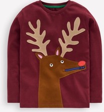 Mini Boden Sz 6/7 Years Zip Detail Appliqu  T-shirt-Port Reindeer NWT