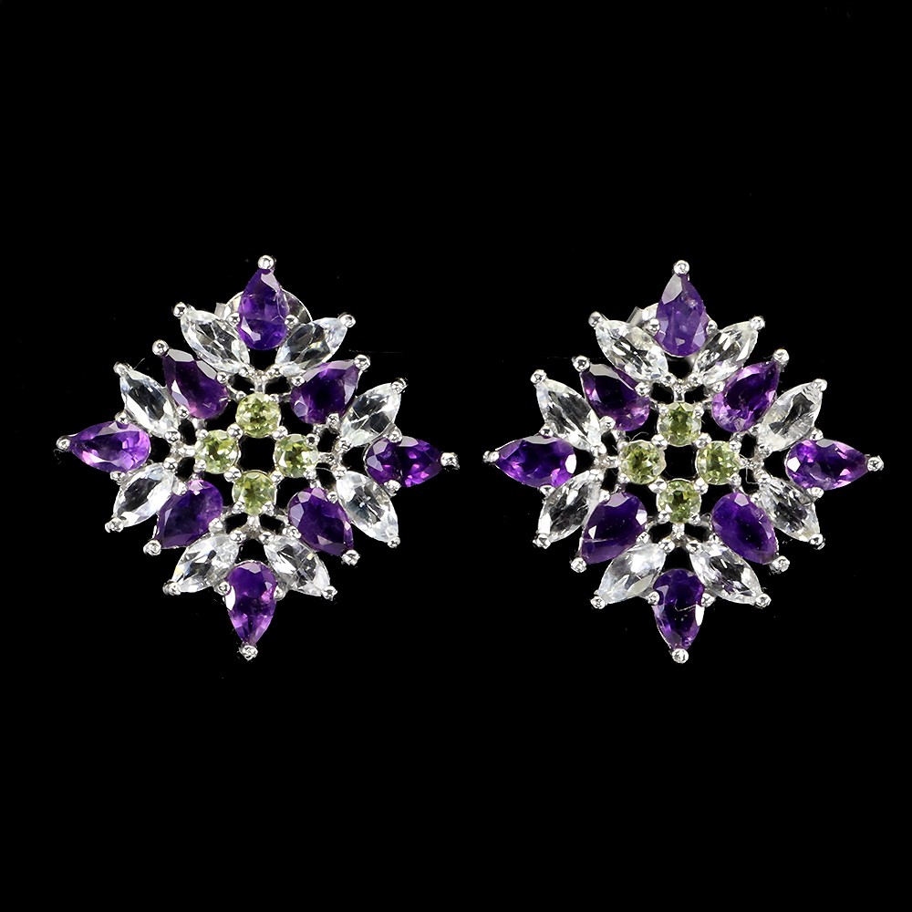 925 Sterling Silver Earrings Pear Amethyst Aquamarine Peridot Gemstone Jewelry