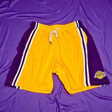 Mitchell  Ness Yellow Los Angeles Lakers Cotton Swingman Shorts Large 