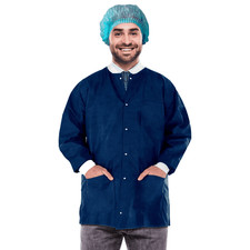 Disposable Lab Jackets 31 Long. Pack of 10 True Blue Hip Length Work Gowns