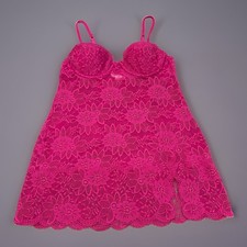 Y2K Victoria  s Secret Hot Pink Lace Trim Slip Chemise Nightgown Med 36B Coquette