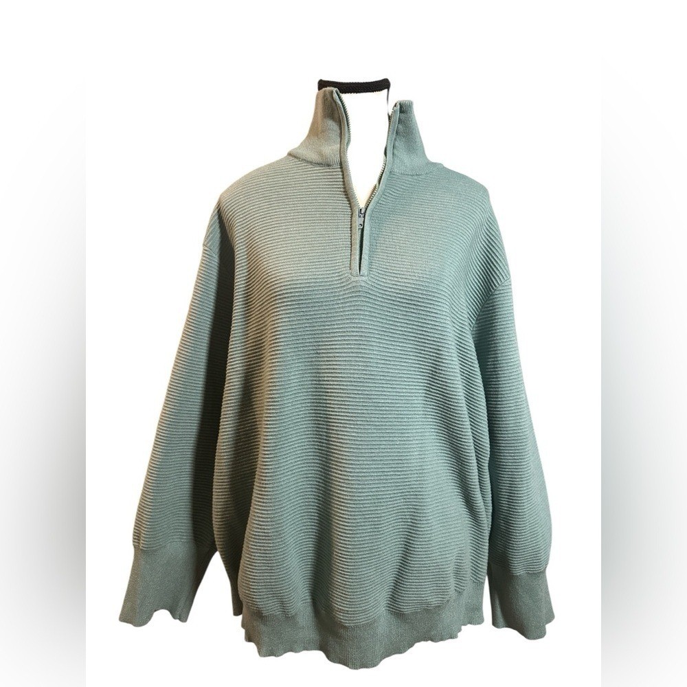 Cozy Sage Green Quarter-Zip Sweater