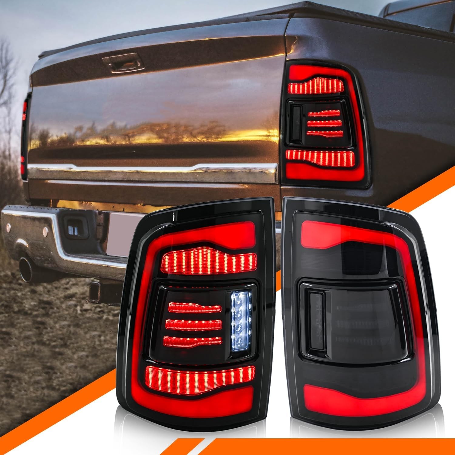 1 Pair LED Tail Light for 2009-18 Dodge Ram 1500 2500 3500 Rear Light Smoke Lens