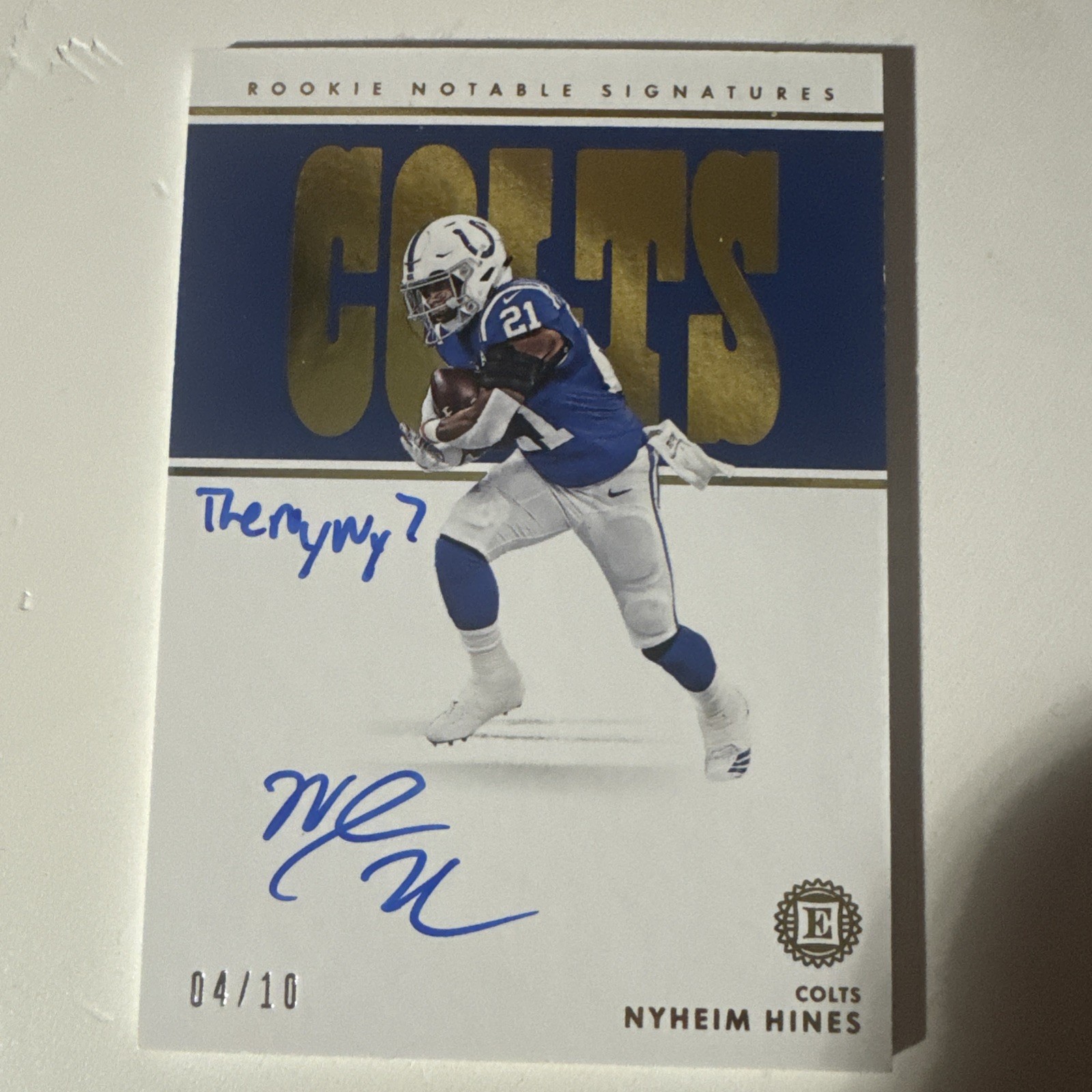 Nyheim Hines Panini Encased Rookie Notable Signatures #NH Base