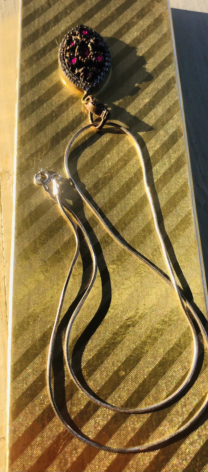 Ruby Pendant Necklace 925 Silver Leaf Vintage Vic… - image 18